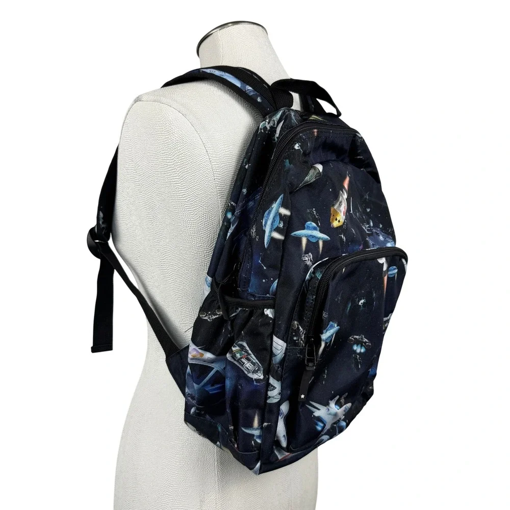 Molo Kids Big Backpack Space Traffic Rocket UFO Print Navy 7W19V203